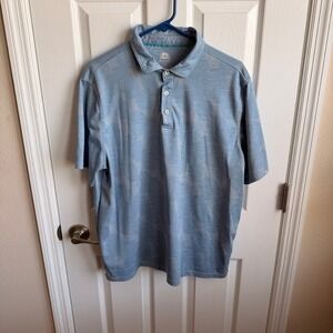 Havana Jim Mens Blue Monstera Leaf Palm Print Short Sleeve Polo Shirt Large